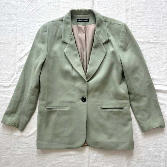 Savannah 100% Wool Blazer Jacket Size 12 Career Sage Green Neutral Lined Vintage - Picture 1 of 14